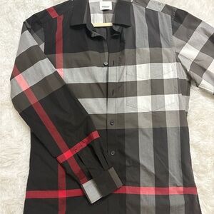 Burberry Men's Plaid Shirt - Black, Red, Gray